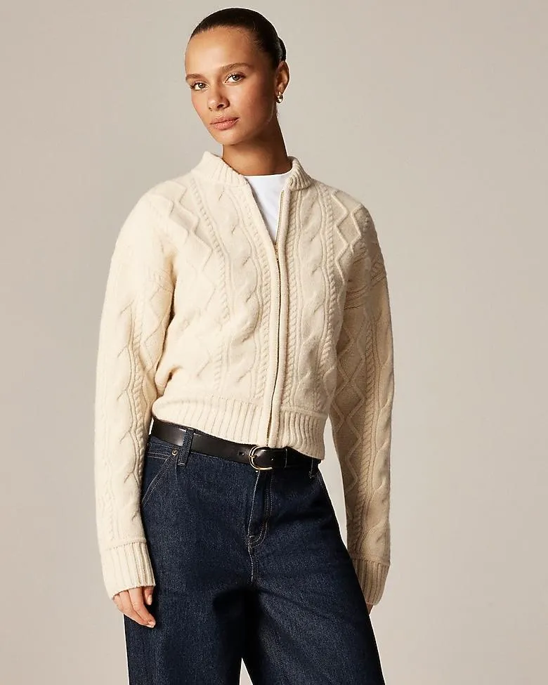 Wool cable-knit bomber jacket