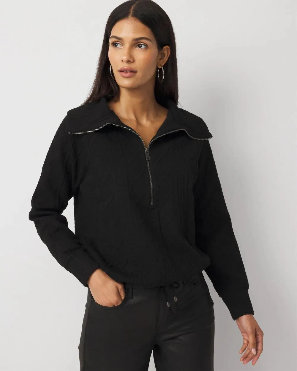 Funnel Neck Cable Knit Pullover