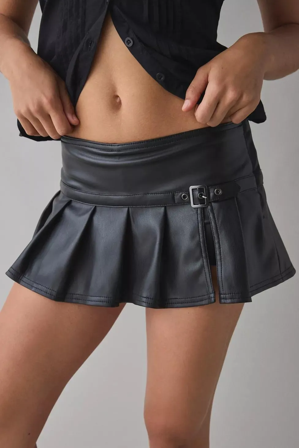 BDG Shaina Low-Rise Belted Faux Leather Micro Mini Skort