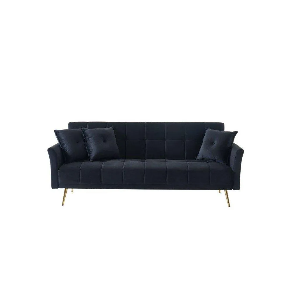 Alysse - Sofacama 3 cuerpos estilo clásico en terciopelo negro