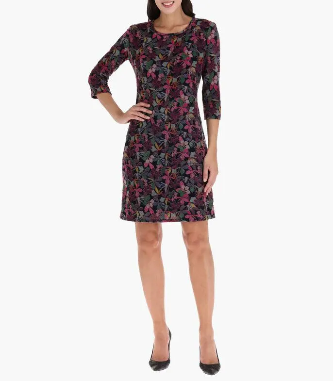 Vestido corto manga 3,4 con flores multicolor Mujer