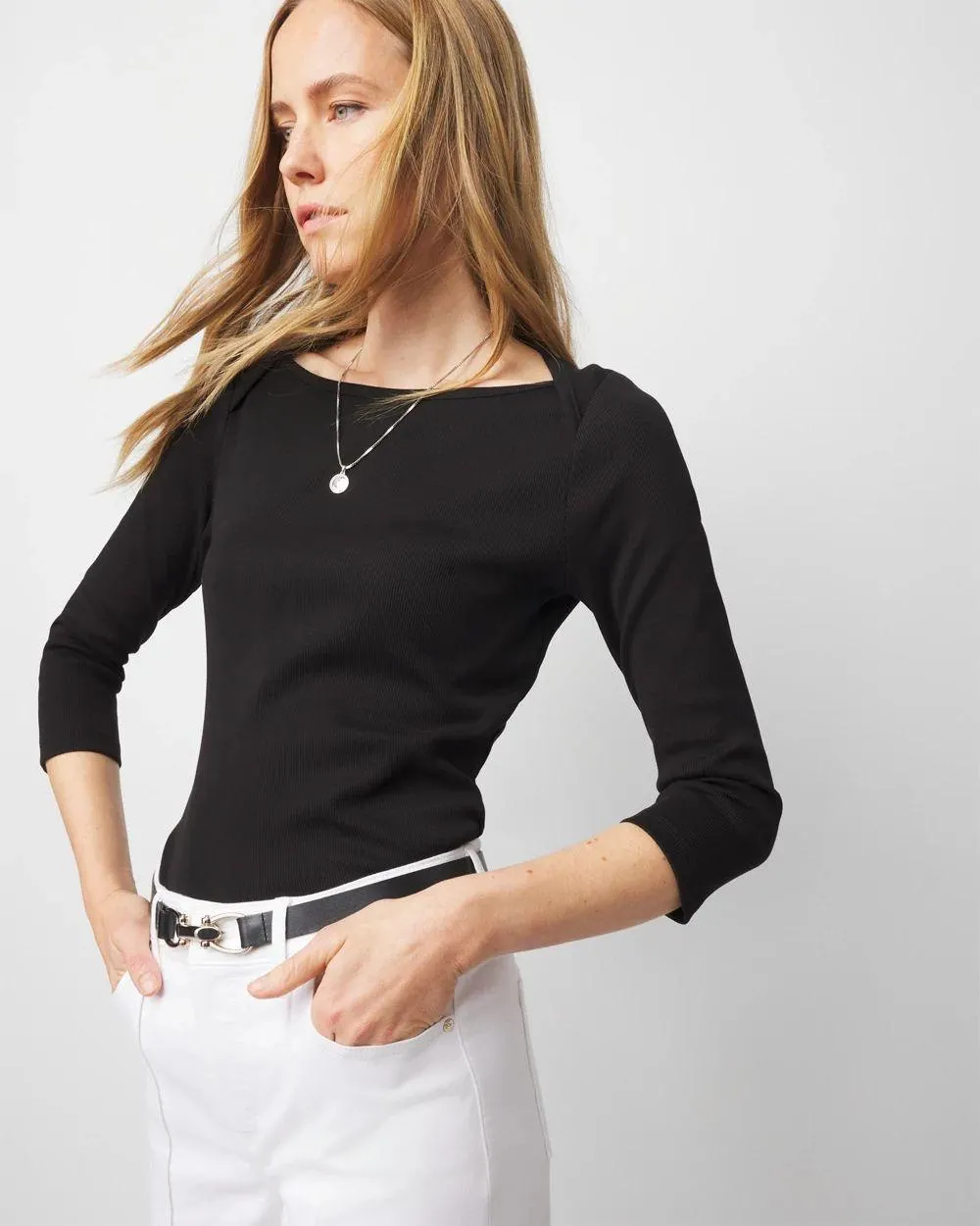 WHBM ® FORME Ribbed Stretch Boatneck Top