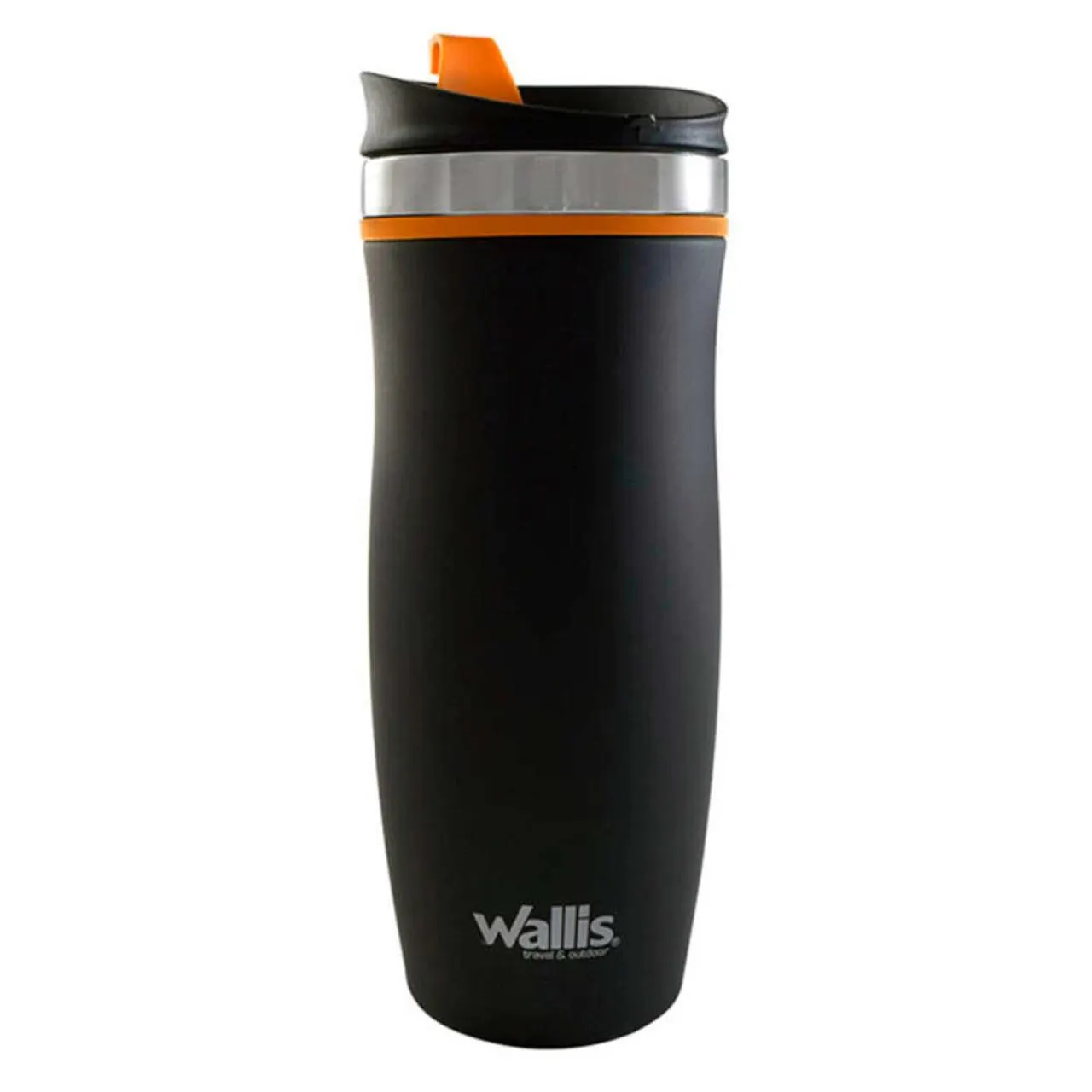 Vaso térmico de acero inox, 450 ml, tapa rosca, negro con naranja