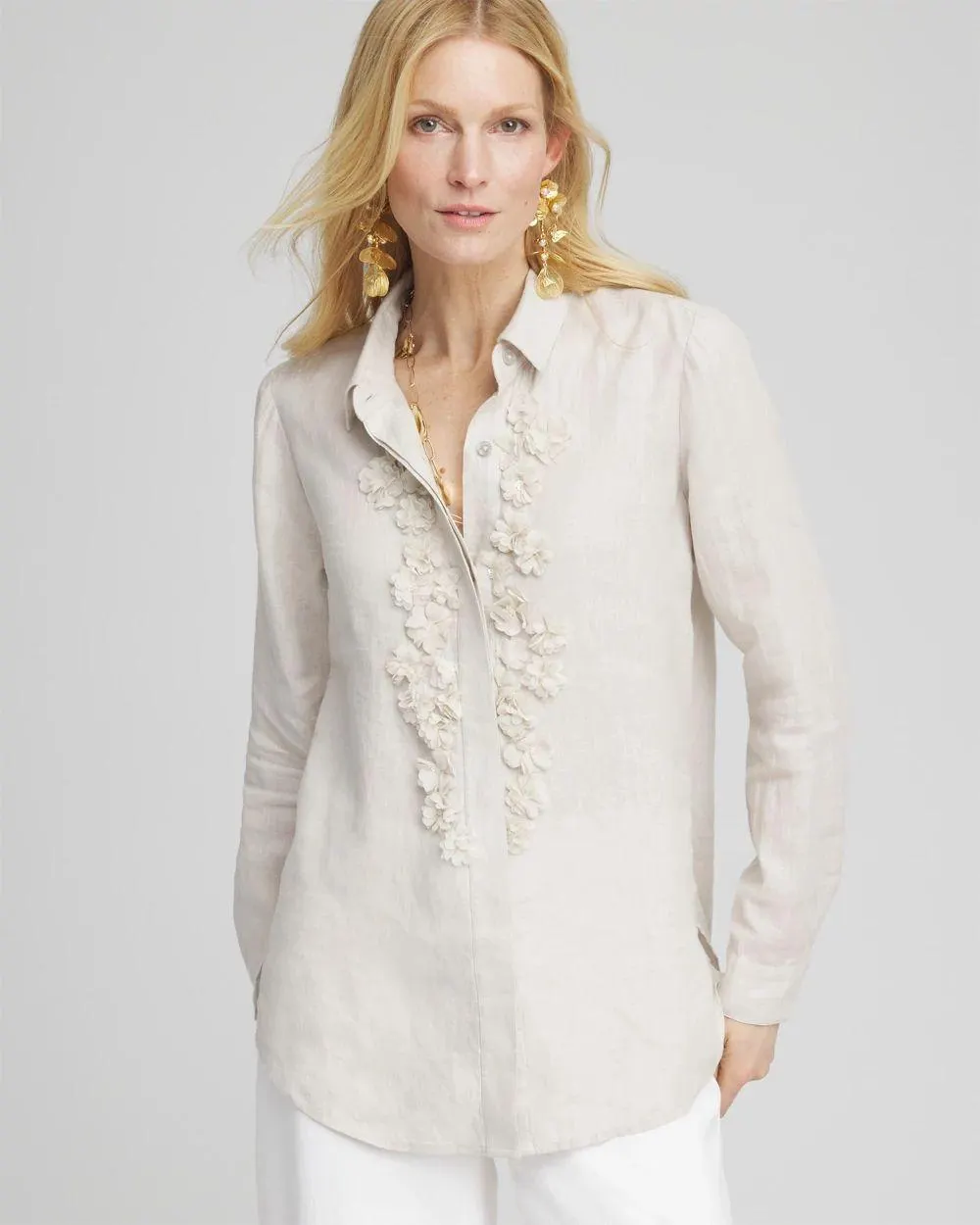 Floral Cutout 3D Linen Shirt