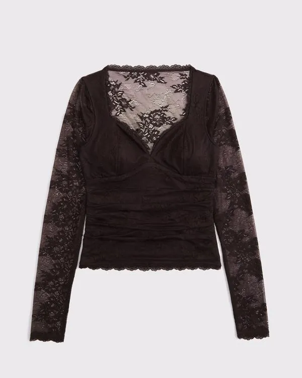 A&F Zoe Bra-Free Long-Sleeve Lace Top