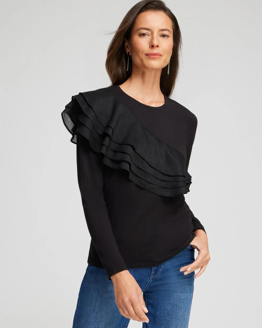 Chiffon Ruffle Detail Knit Tee