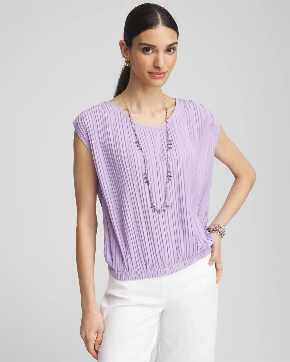 Pleated Bubble-Hem Tee