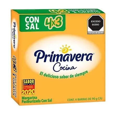 Margarina Primavera Cocina con Sal 4 piezas de 90 g c/u