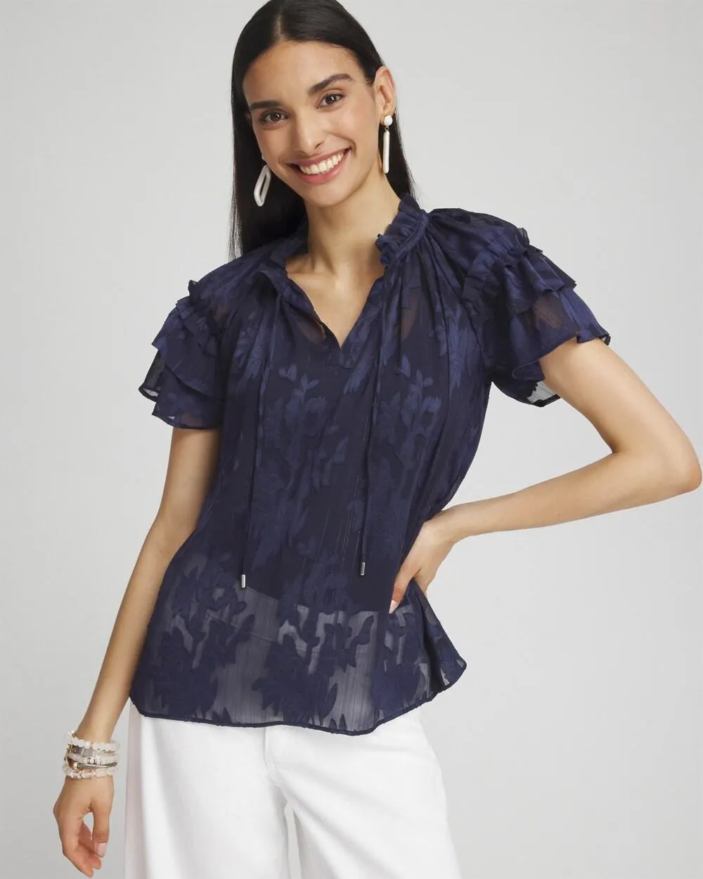 Chiffon Ruffle Neck Blouse