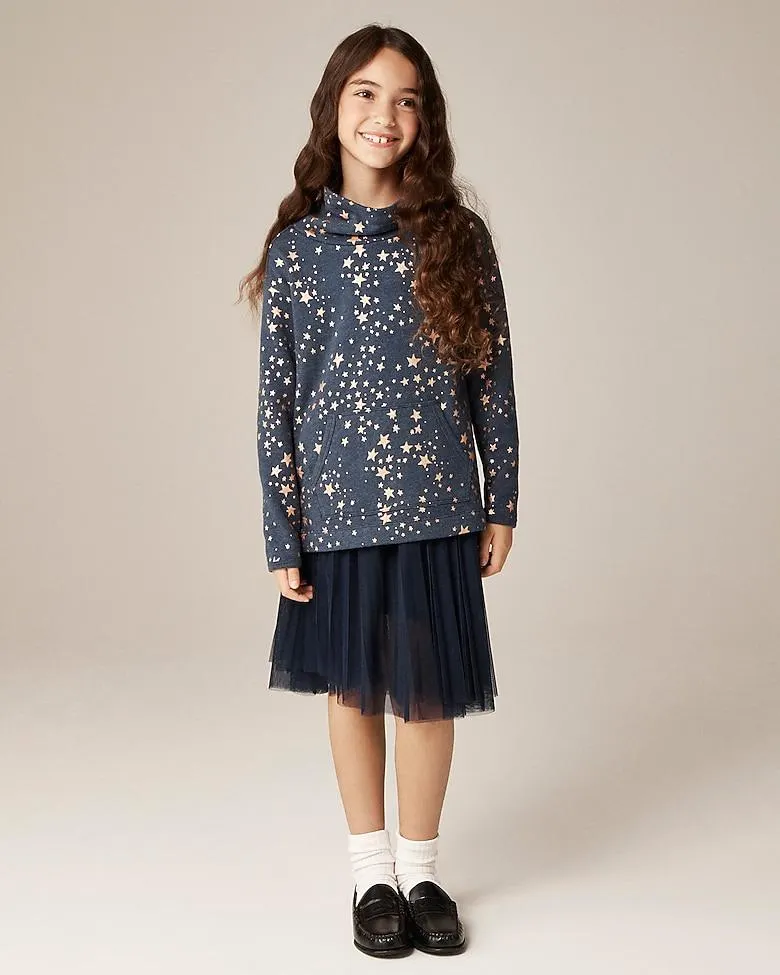 Girls' funnelneck tunic sweatshirt with stars