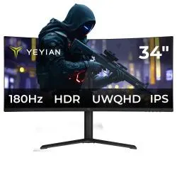 Monitor Gamer Curvo Yeyian Elysium34 IPS 34", 3440x1440 Ultra Wide Quad HD, 180Hz, HDMI/DisplayPort, Negro