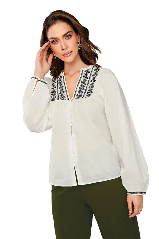 BLUSA IVORY CON BORDADO NEGRO 91029