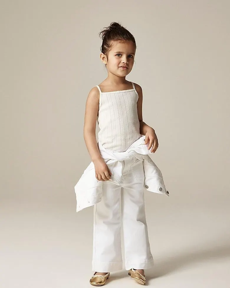 Girls' squareneck pointelle-knit tank top