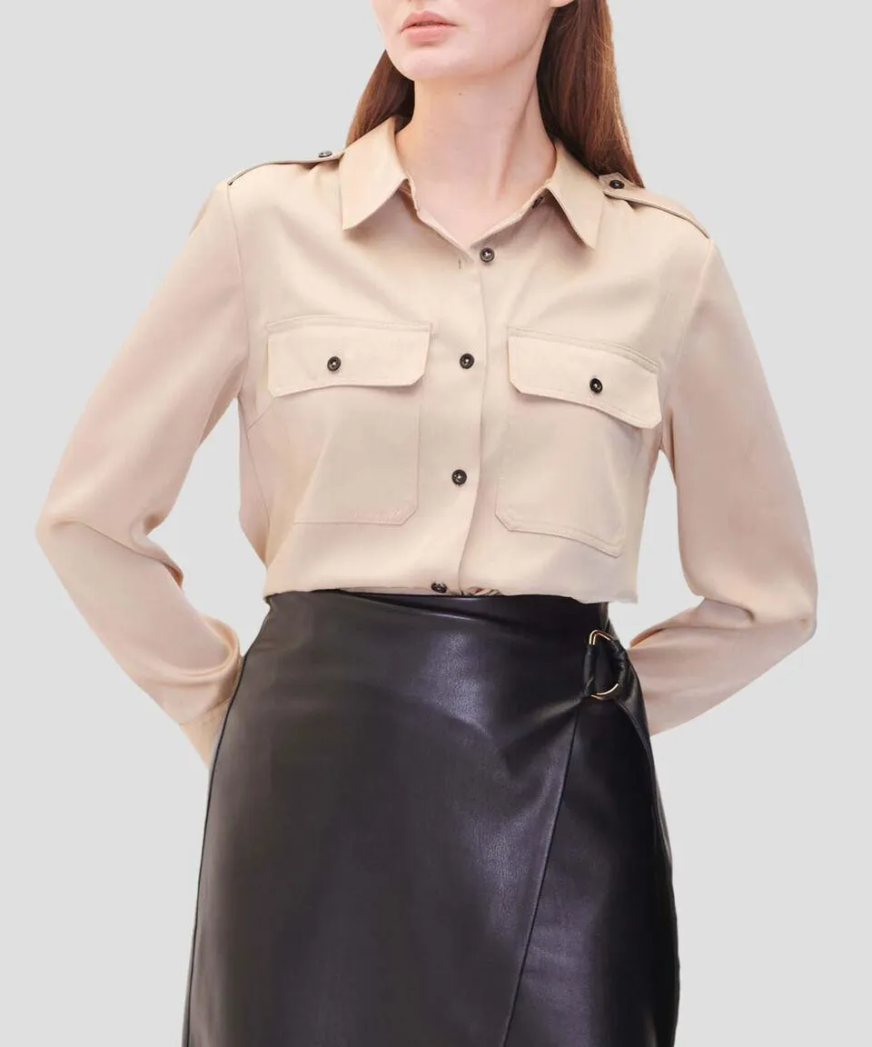 Blusa De Satín Champagne Estilo Militar Mujer