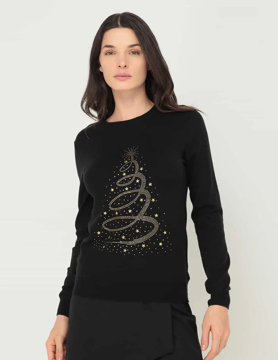 Suéter navideño Metropolis cuello redondo para mujer