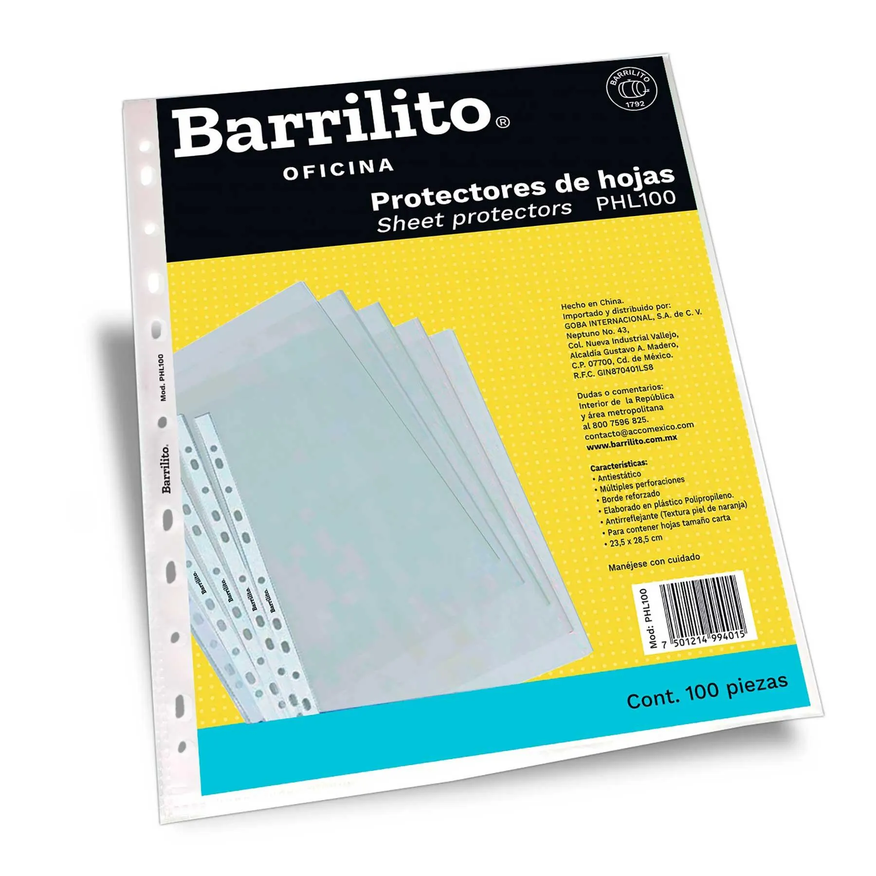 Protector de Hojas Opaco Barrilito PHL100 Carta