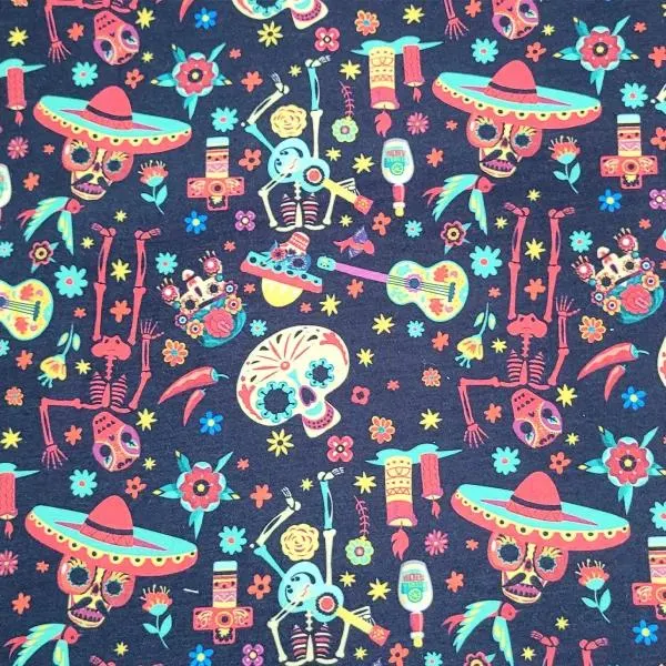 Algodón Digital Calaveras músicos y cráneos