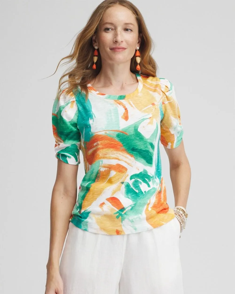Watercolor Gathered Elbow Sleeve Tee