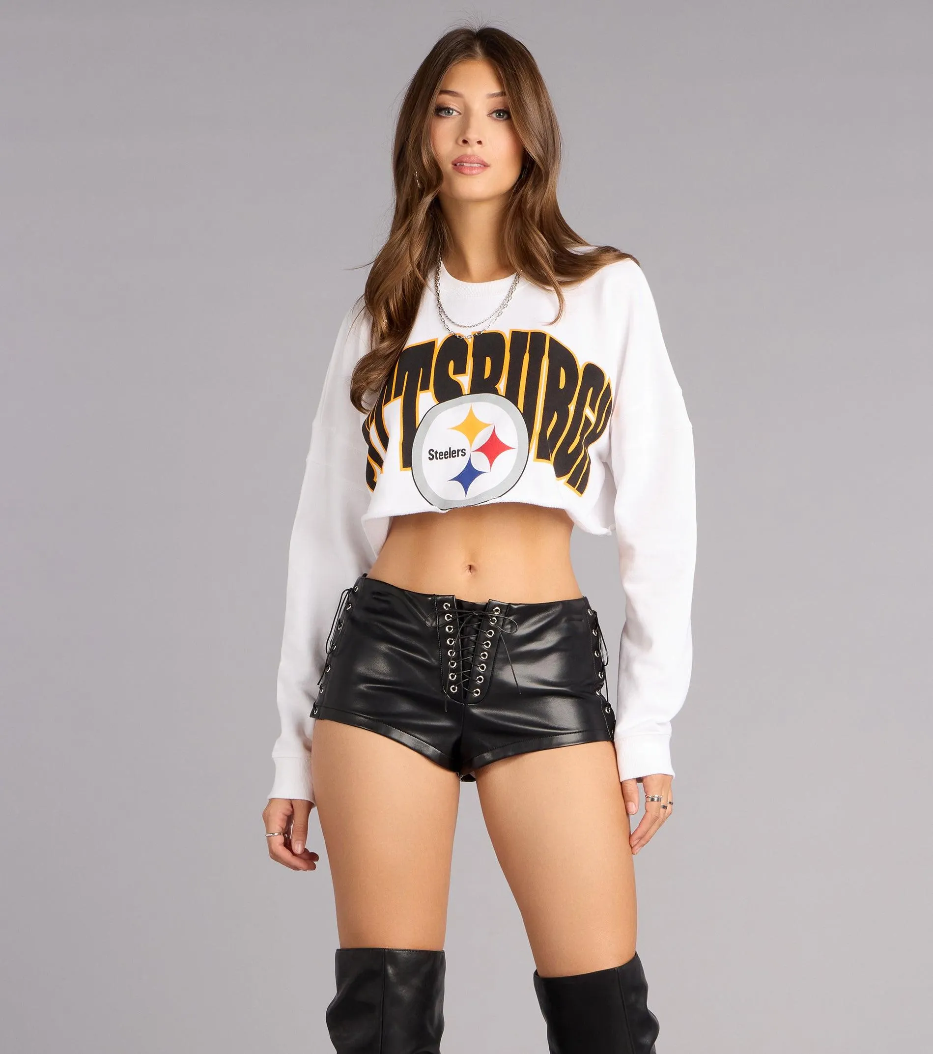 Ultra Game NFL Pittsburgh Steelers Crop Sweatshirt