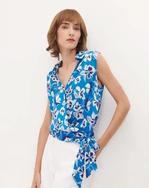 Blusa Estampado Floral Envolvente Sin Mangas