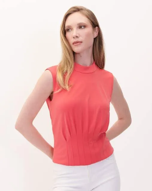 Blusa Rosa Detalle Alforzas Cuello Redondo