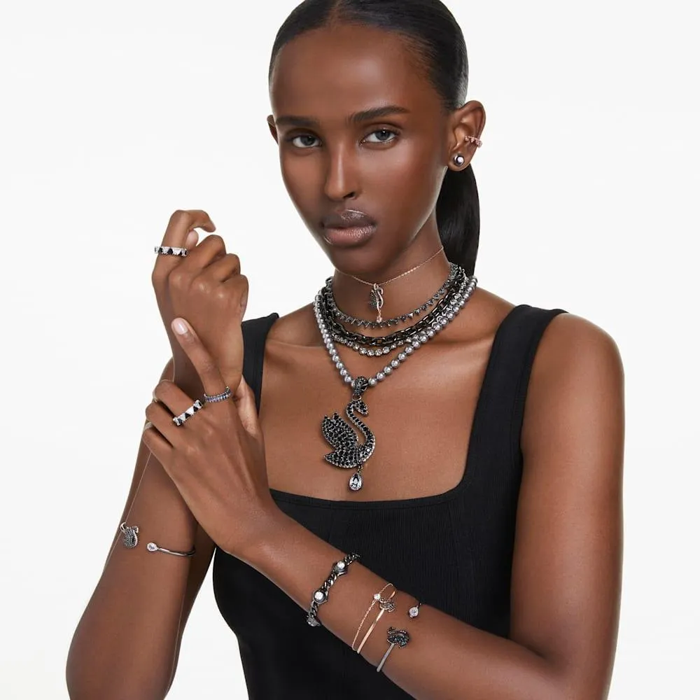 Colar Imber Tennis, Lapidação redonda, Cinzento, Revestida em ródio