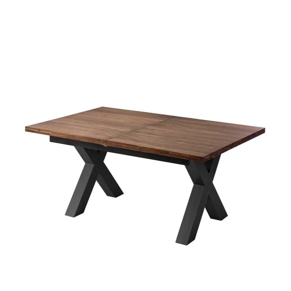 Atoyac - Mesa de comedor extensible 160cm estilo moderno con pies cruzados color negro y cubierta de nogal