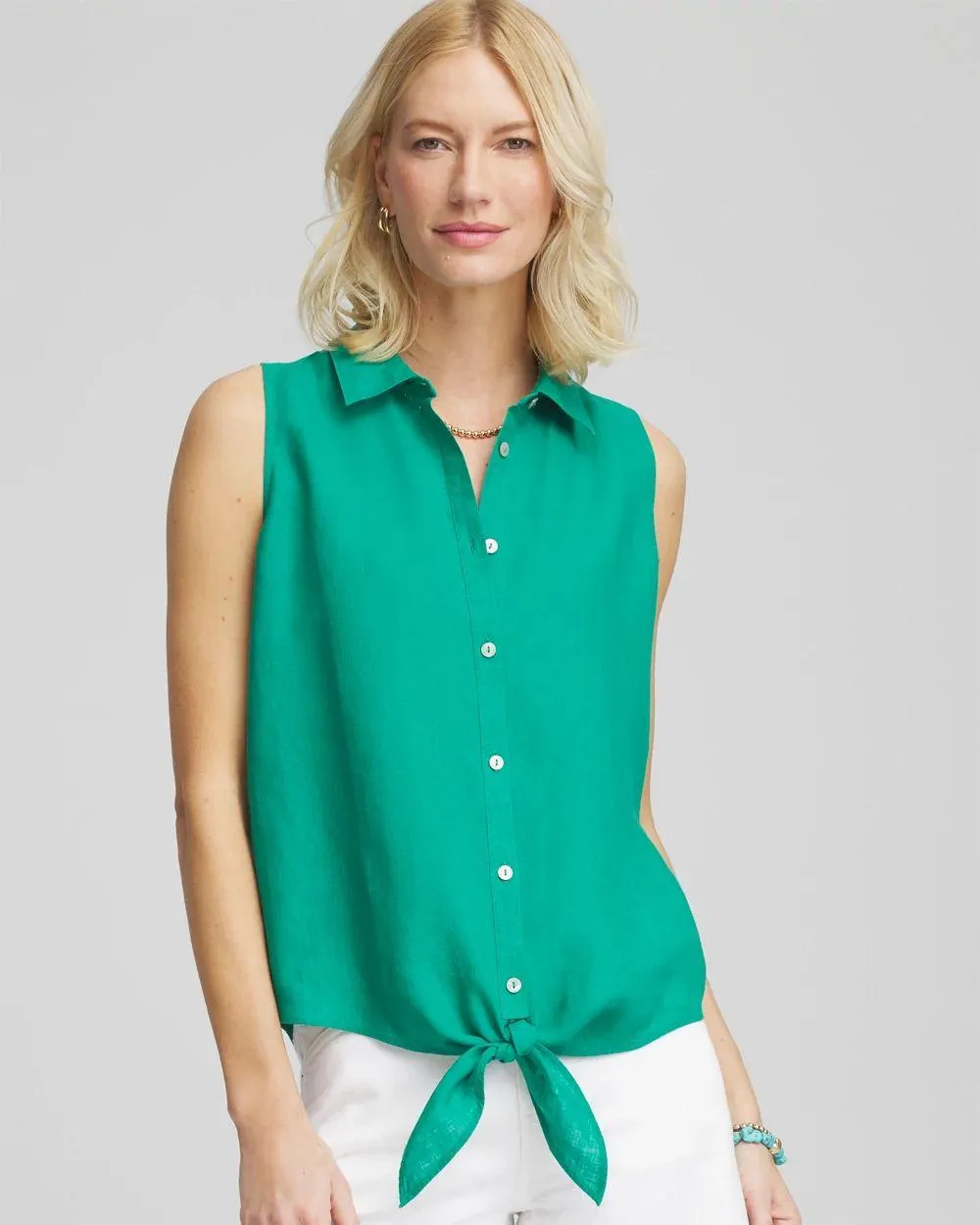 No Iron ™ Linen Tie-Front Sleeveless Shirt