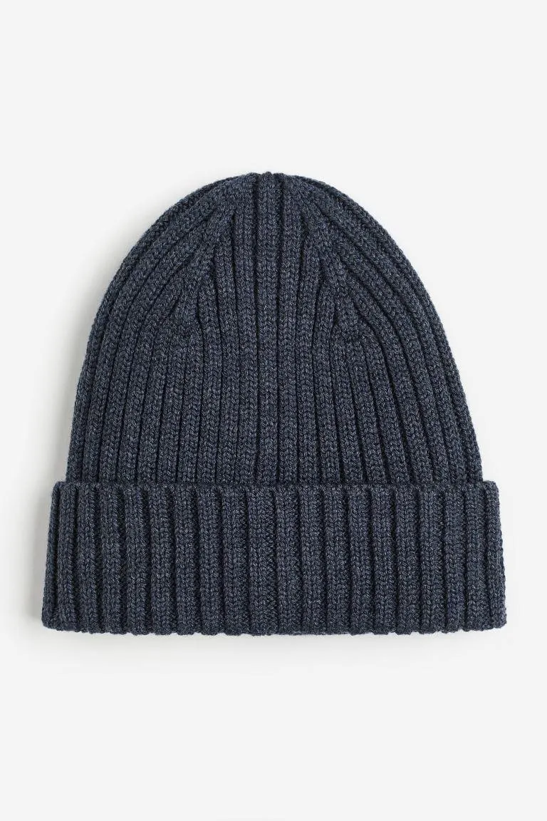 Rib-knit wool beanie