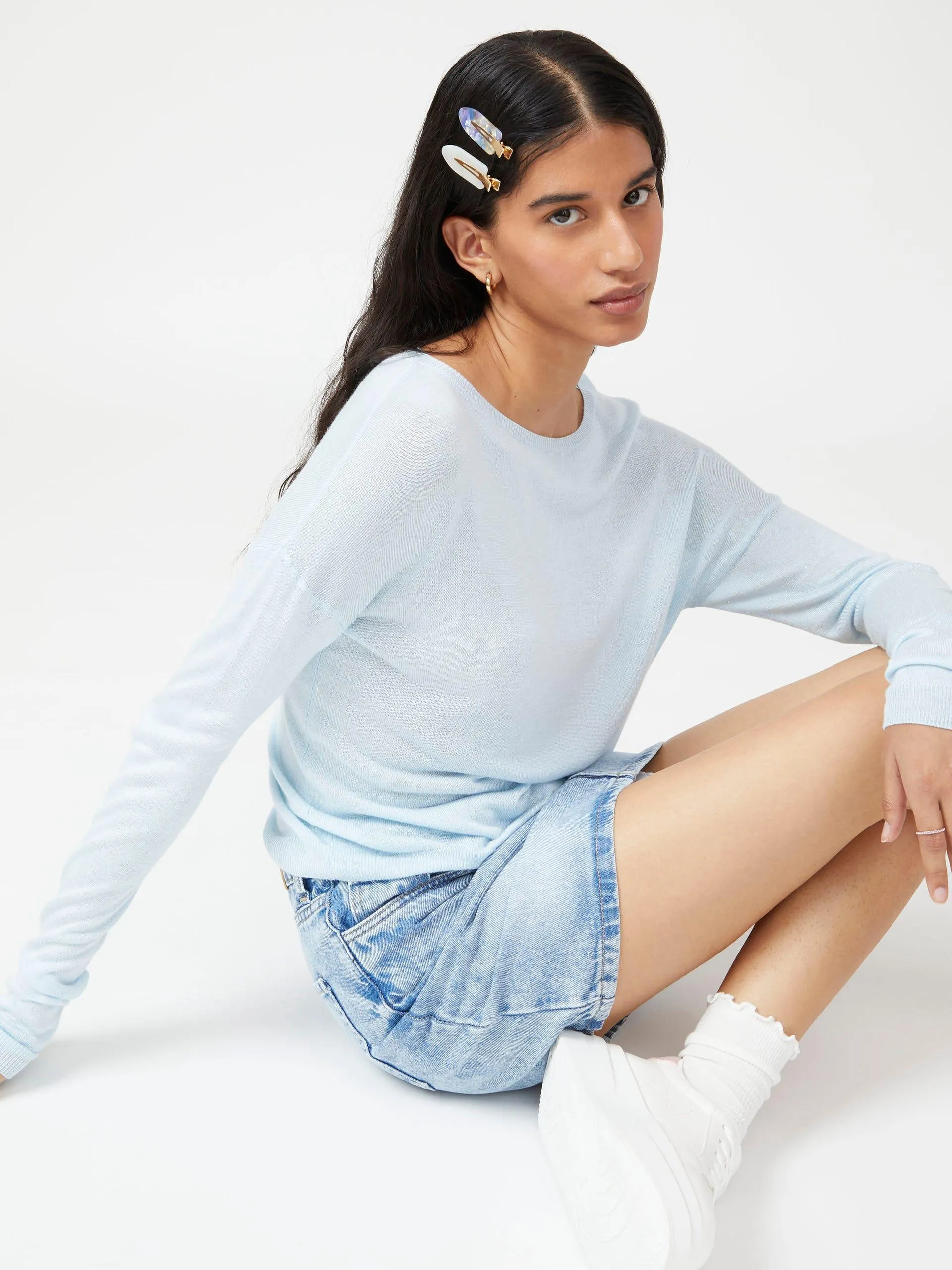 Suéter Manga Larga con Escarcha Azul Claro