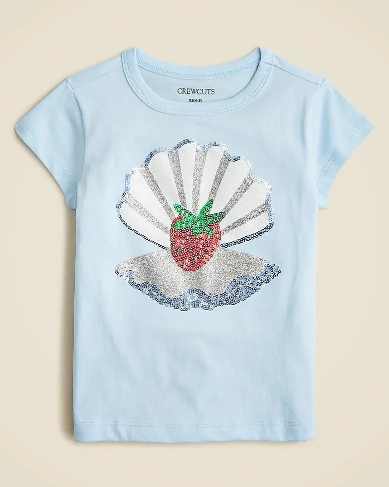 Girls' short-sleeve strawberry graphic T-shirt with sequins