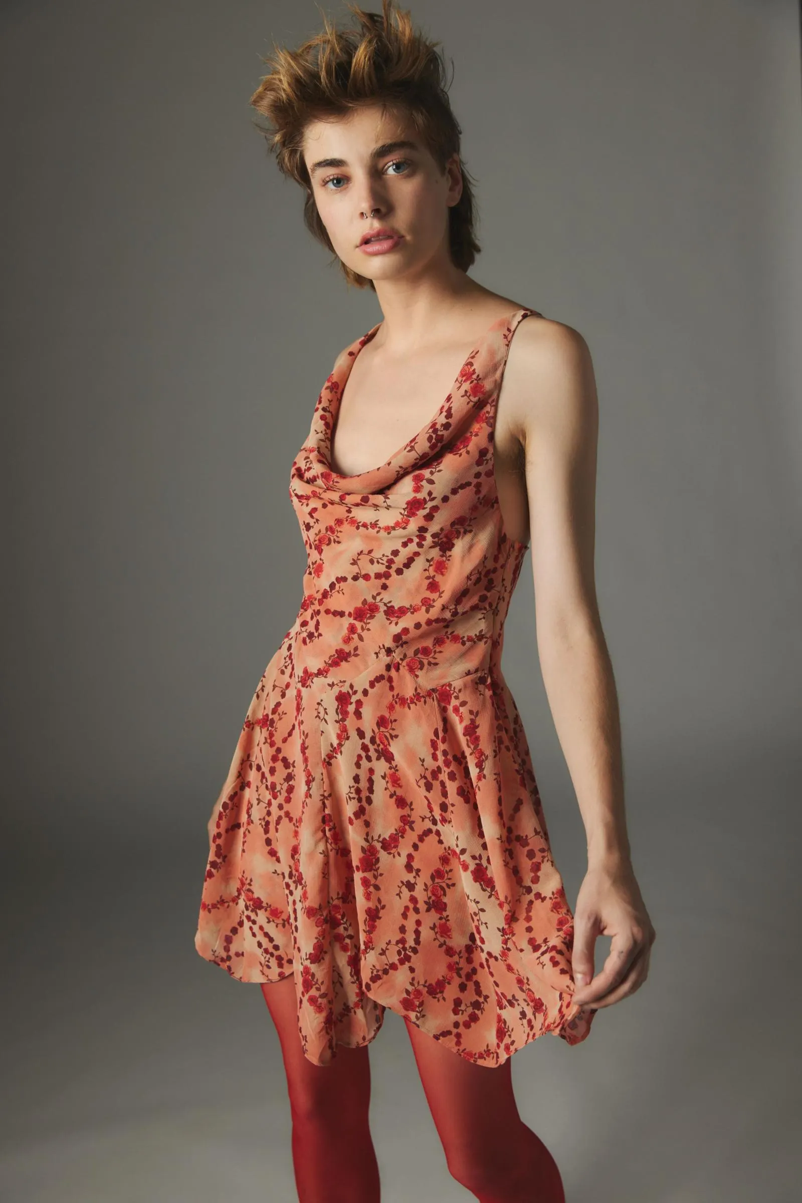 Silence + Noise Marie Printed Cowl Neck Mini Dress