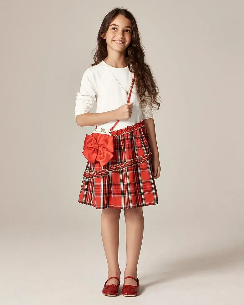 Girls' long-sleeve asymmetrical mixy dress in tartan