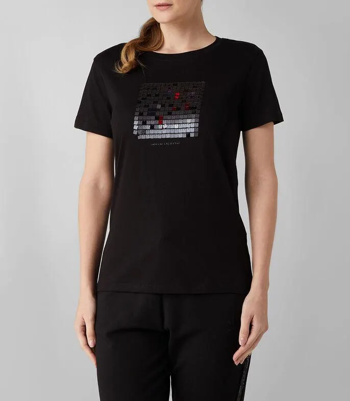 Playera cuello redondo manga corta con cuadros Mujer