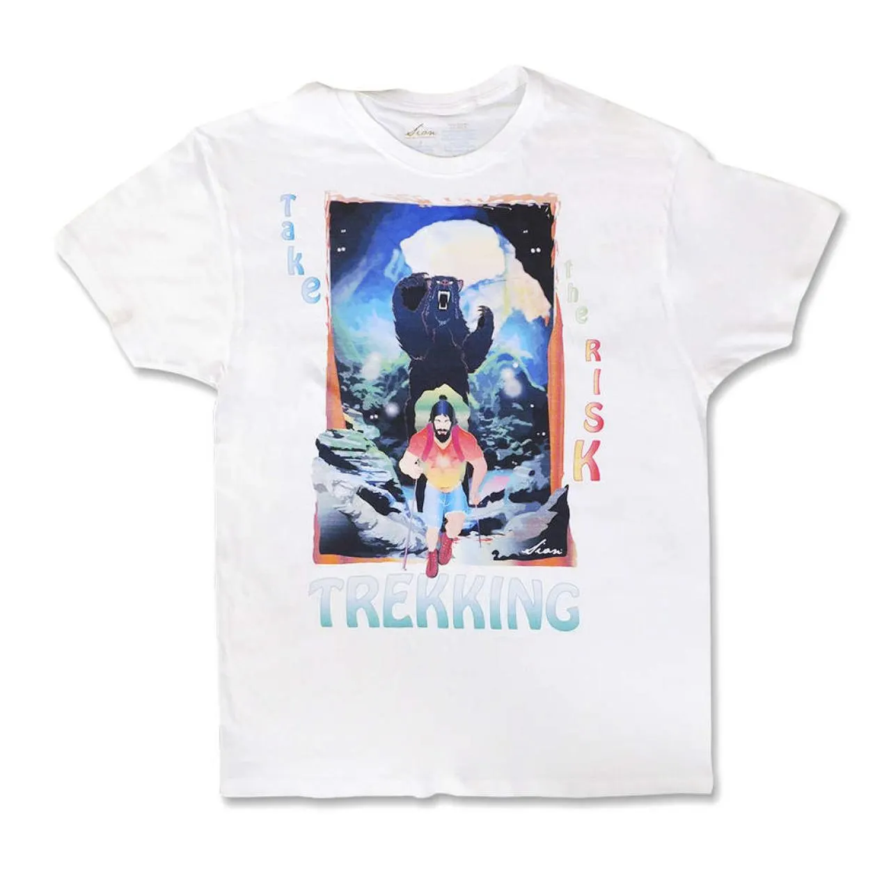 Playera GRANDE para hombre, 100% algodón peinado, cuello redondo, Take the risk trekking, blanco