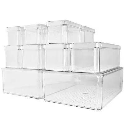 JUEGO DE 12 ORGANIZADORES PARA ALMACENAMIENTO DE ALIMENTOS CON TAPA. LIBRES DE BPA