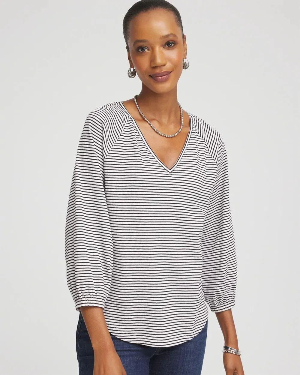 Striped Crinkled Raglan Top