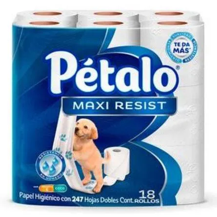 Papel higiénico Petalo Maxi Resist 18 rollos de 247 hojas dobles c/u