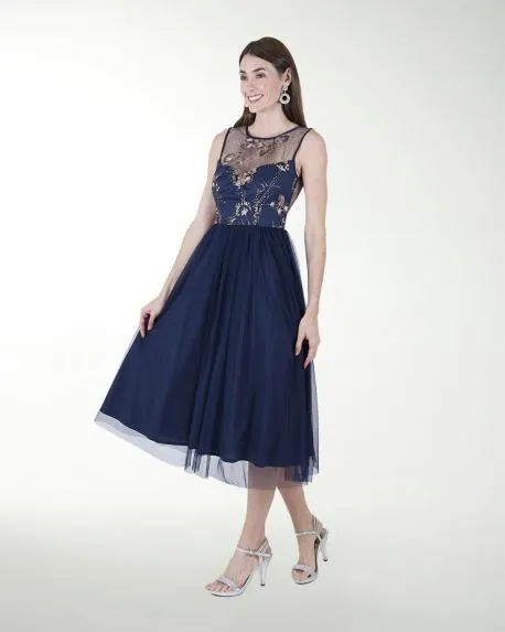 VESTIDO CC BORDADO EN TALLE LARGO MIDI