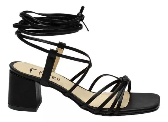 Sandalias Para Mujer Con Tiras Tacon Negro Fareli