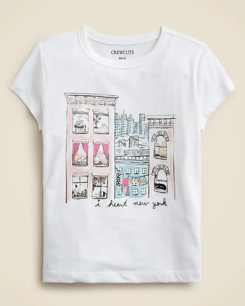 Girls' short-sleeve NYC graphic T-shirt with embroidery