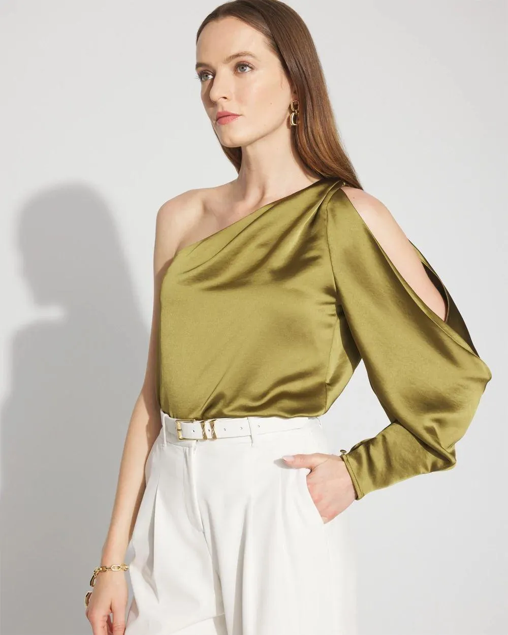 One-Shoulder Satin Blouse