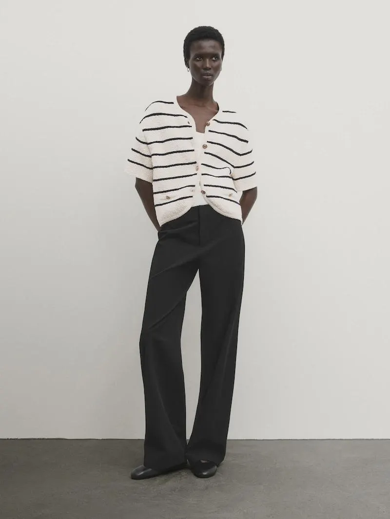 Chaqueta punto estructura rayas manga corta