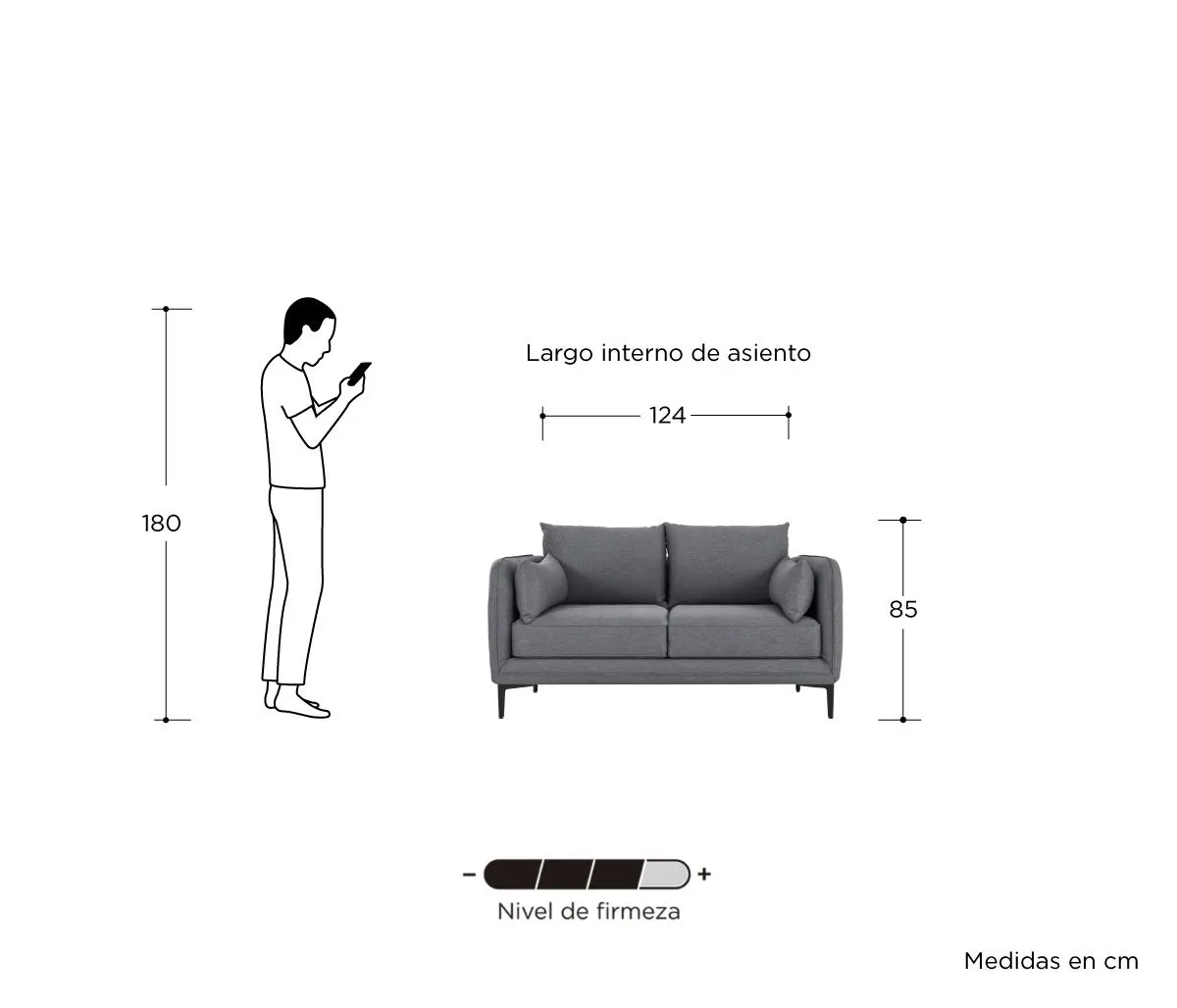Sofá 2 cuerpos Marina - Gris Oscuro