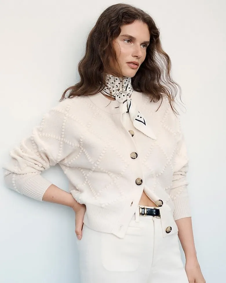 Popcorn-stitch cardigan in vintage wool