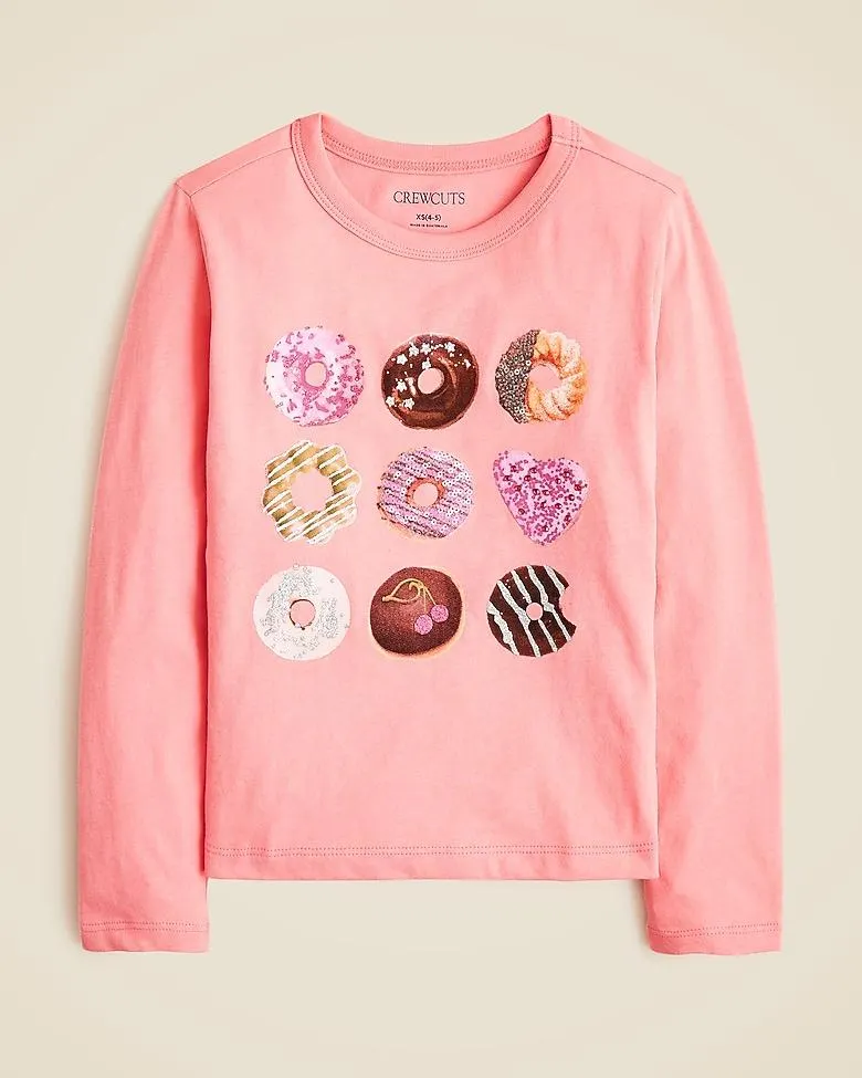 Girls' long-sleeve donut graphic T-shirt with sequins