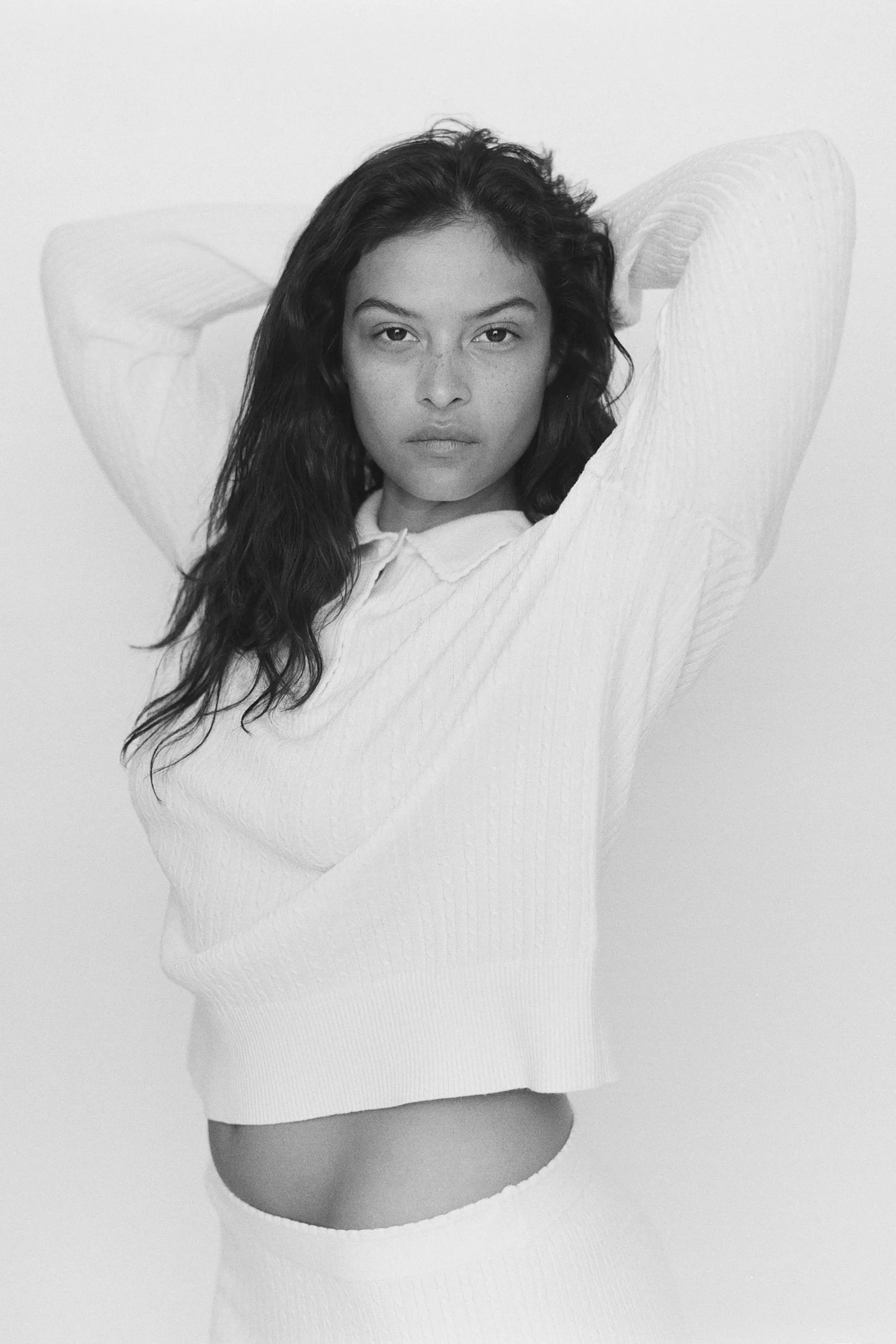 Cable-knit polo shirt