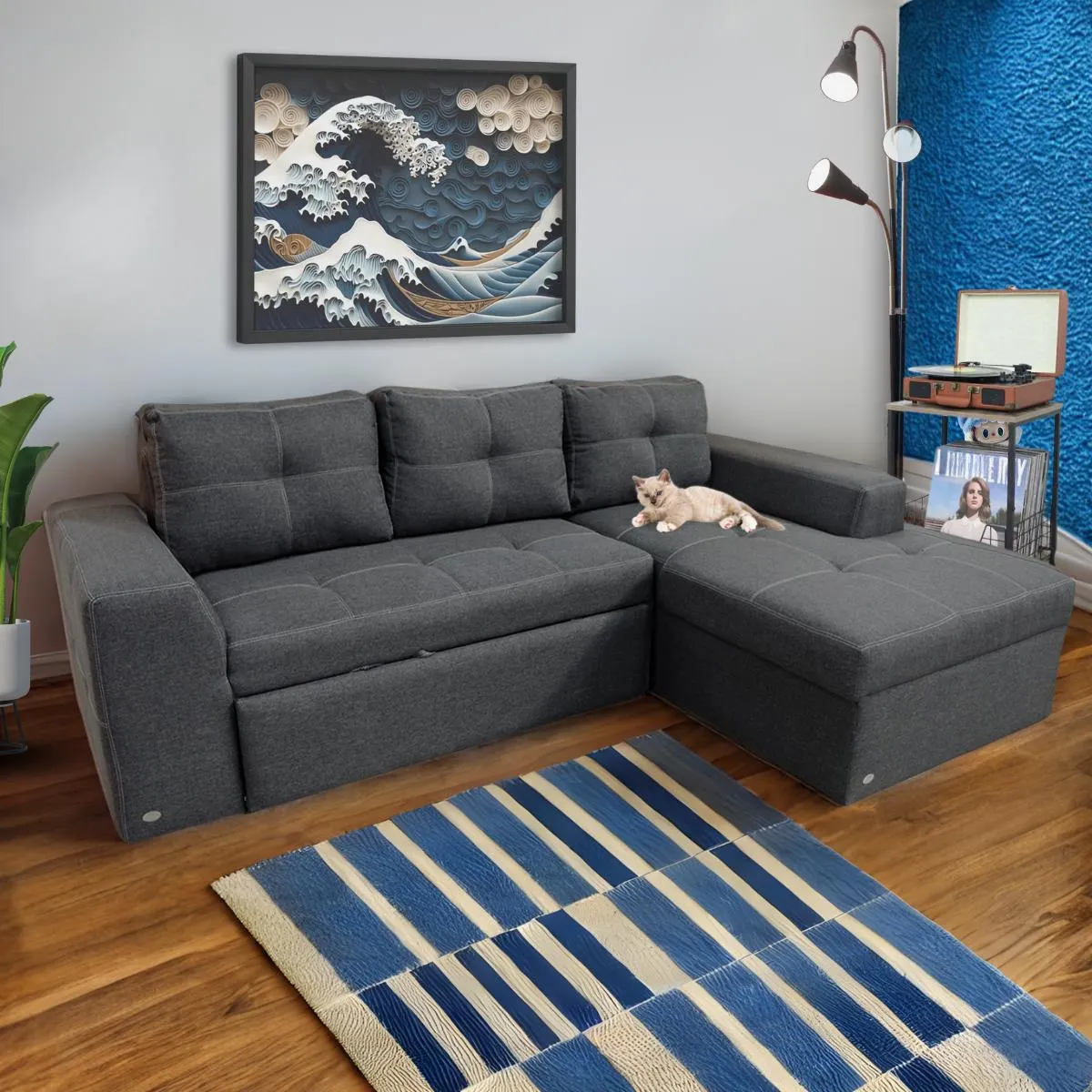 Sala Esquinera Gremory con Sofá Cama Gris