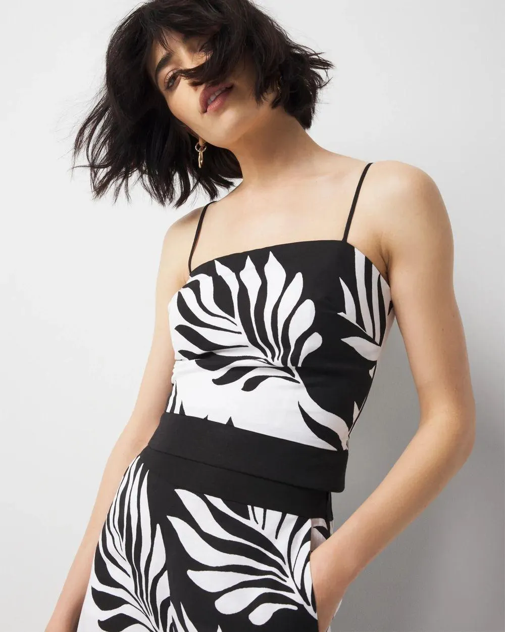 Linen-Blend Palm Print Bustier