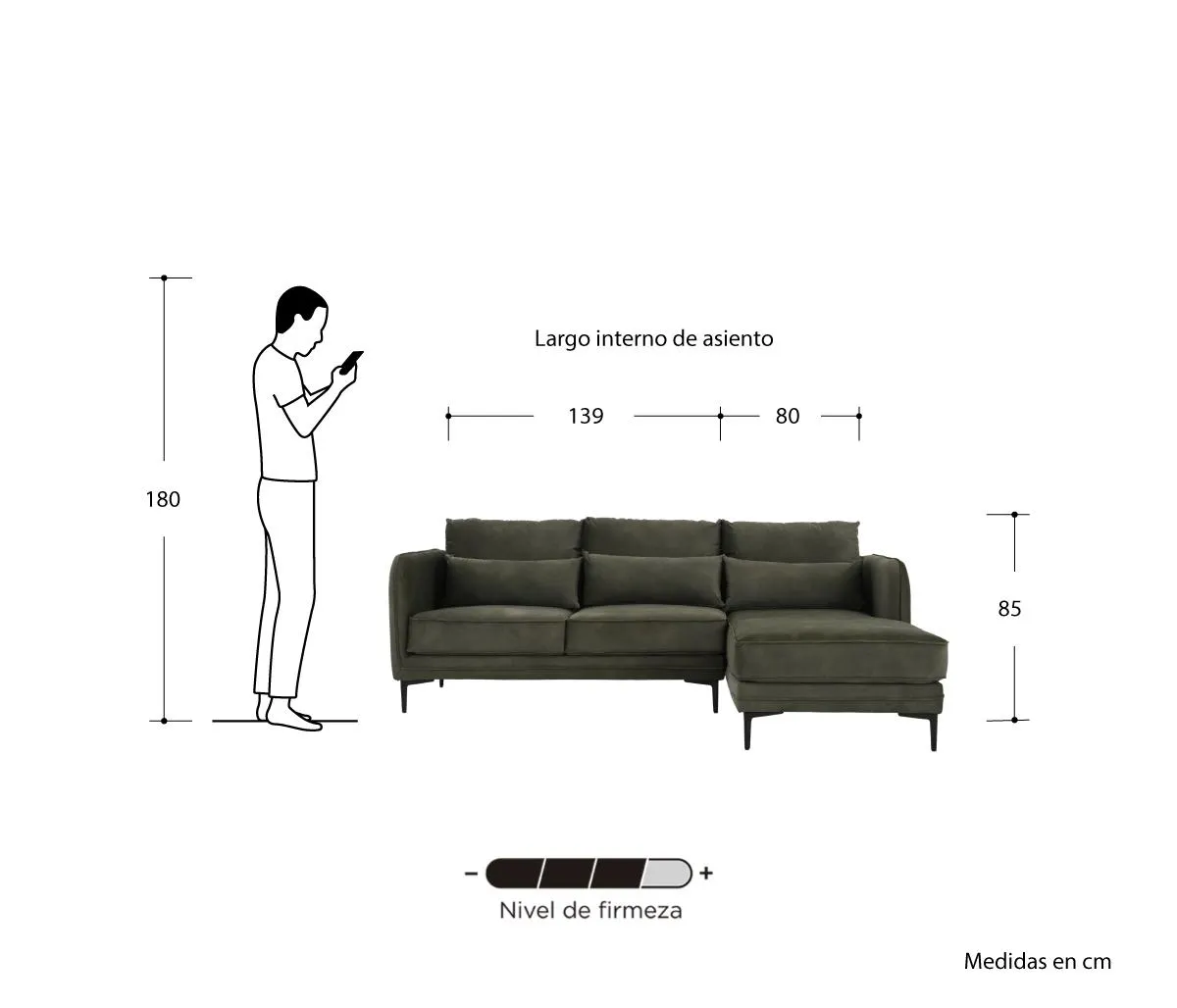 Esquinera Derecha 3 cuerpos Marina - Verde olivo